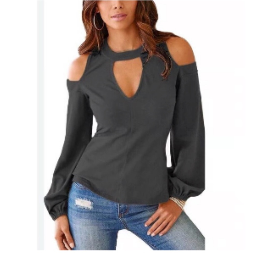 YOINS Black Long Sleeve Cut Out Blouse